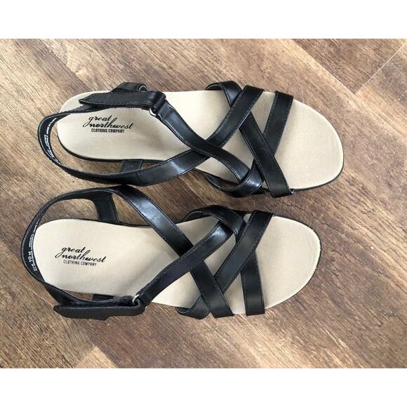 Great Northwest Sz 10 M Black Strappy Synthetic Women Sandals Ellie - Picture 1 of 3